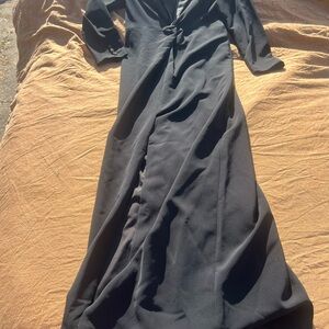 NWT Lauren Ralph Lauren Black Label Black Crepe Long Sleeve Tuxedo Column Gown 4